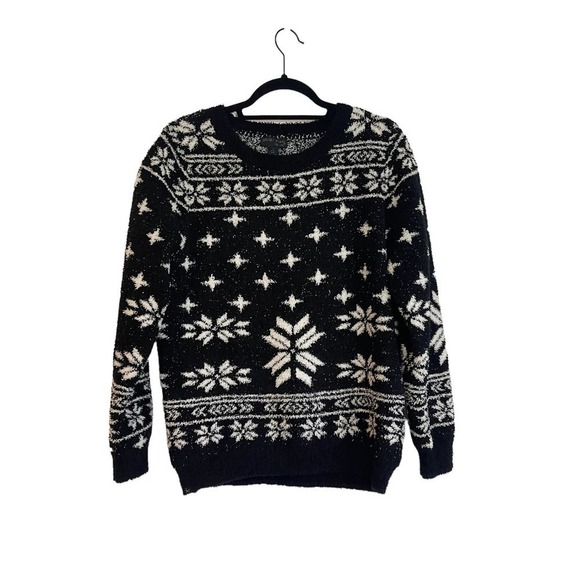 Barefoot Dreams CozyChic Black Seaside Crew-Neck Pullover Fair Isle Size M - Picture 5 of 12